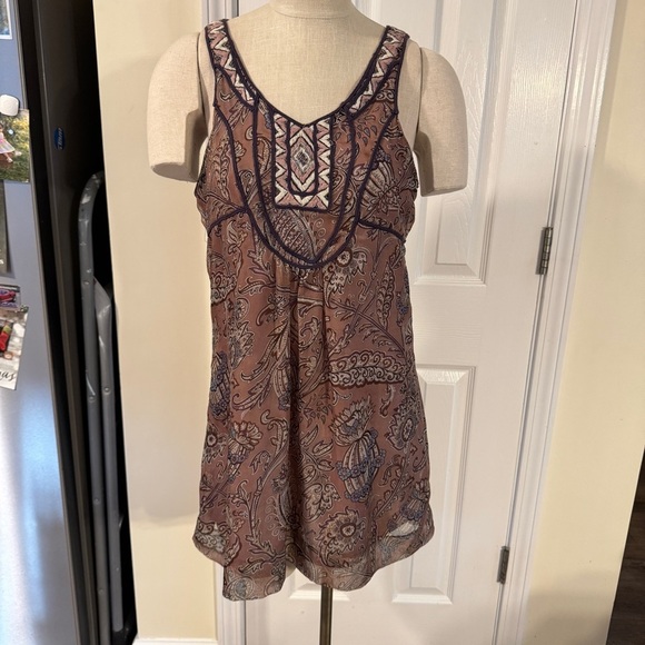 Freelance Boho Embroidered Paisley Mini Dress M Mauve Purple Festival Style - Picture 1 of 9